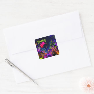Spooky Neon Halloween Party Square Sticker