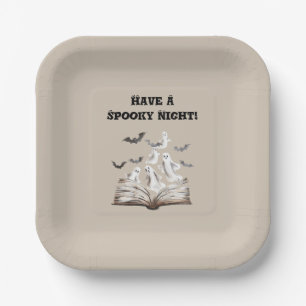 Spooky Night Book Ghosts Bats Halloween Paper Plate