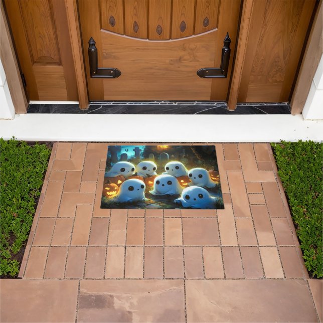 Spooky Night Cemetery Cute Halloween Ghost Doormat (Outdoor)