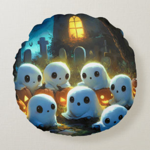 Spooky Night Cemetery Cute Halloween Ghost Round Pillow