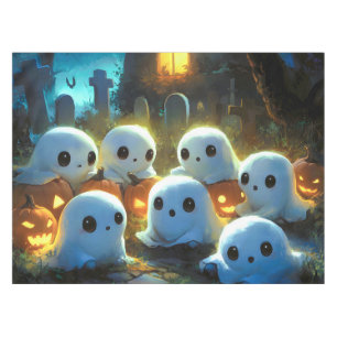 Spooky Night Cemetery Cute Halloween Ghost Tablecloth