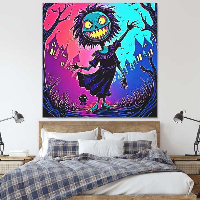 Spooky Night Halloween Creature Design Canvas Print (Insitu(Bedroom))