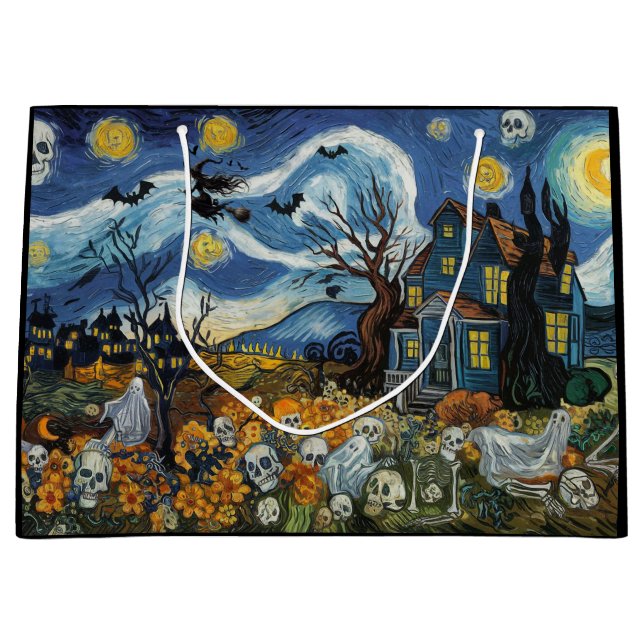 Spooky Night-Halloween Ghostly Skull Haunted House Large Gift Bag (Front)