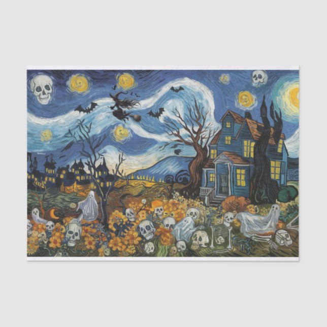 Spooky Night-Halloween Ghostly Skull Haunted House Tissue Paper (Front)