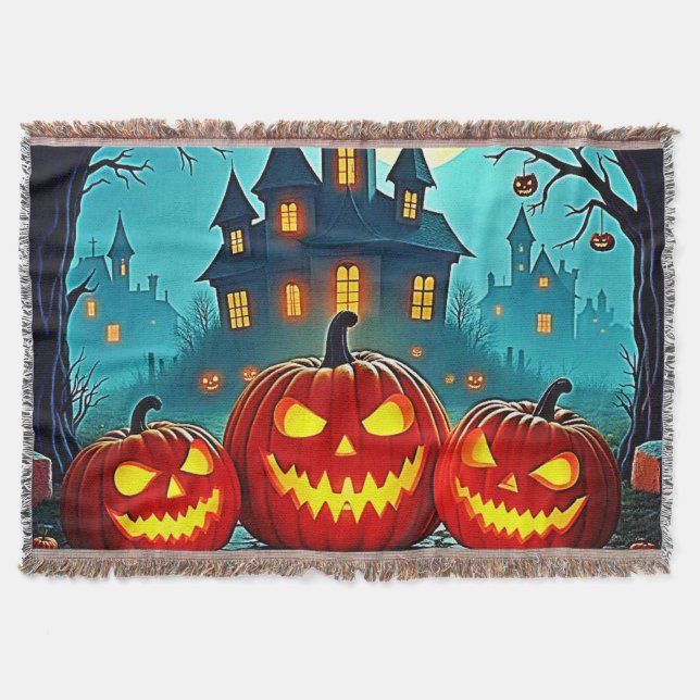  Spooky Night Haunted House Thrills Throw Blanket (Front)