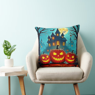 Spooky Night Haunted House Thrills Throw Pillow