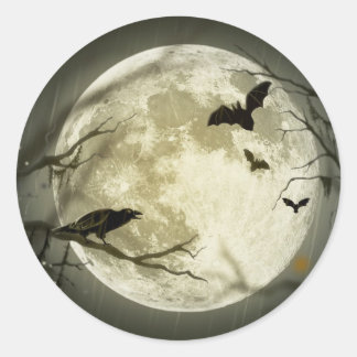 Spooky Night Moon Tree Autumn Destiny Celebration Classic Round Sticker