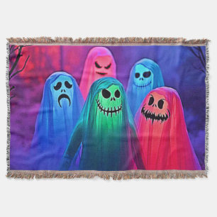 Spooky Night of Colorful Ghosts Design Throw Blanket