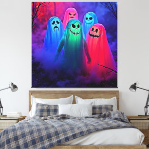 Spooky Night of Colourful Ghosts Design Canvas Print