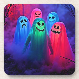 Spooky Night of Colourful Ghosts Design Coaster