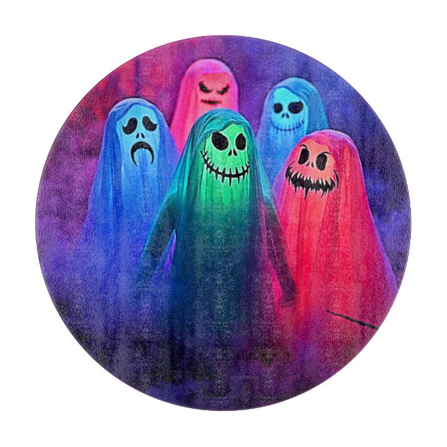 Spooky Night of Colourful Ghosts Design Cutting Board (Front)
