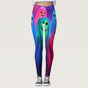 Spooky Night of Colourful Ghosts Design Leggings