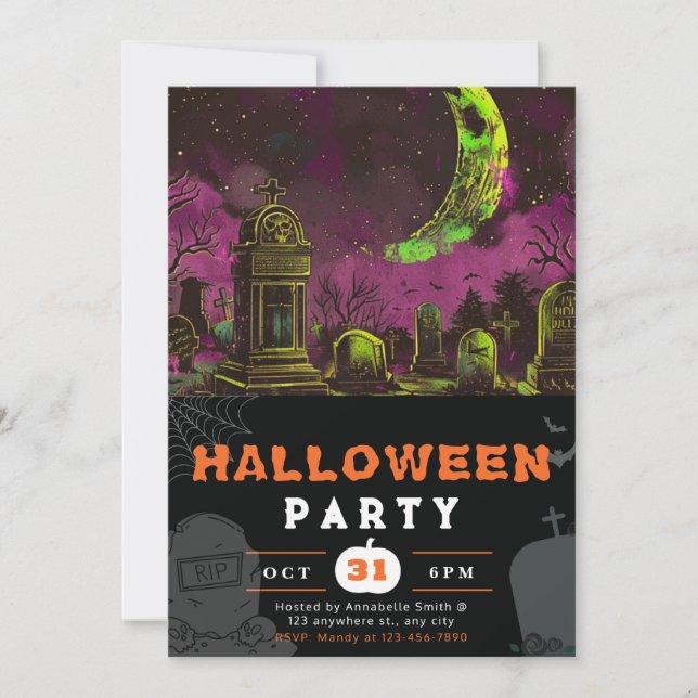 Spooky Night Sky Crescent Moon Halloween Invitation (Front)