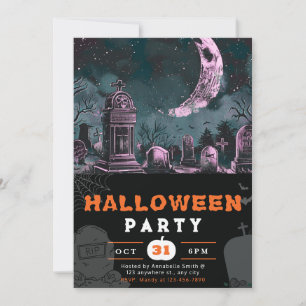 Spooky Night Sky Crescent Moon Halloween Invitation
