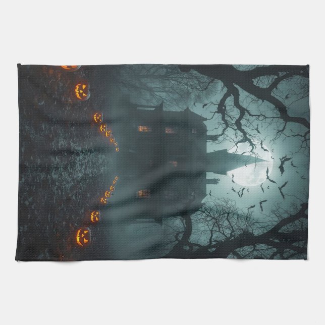 Spooky Night with Jack-o'-Lanterns Kitchen Towel (Horizontal)