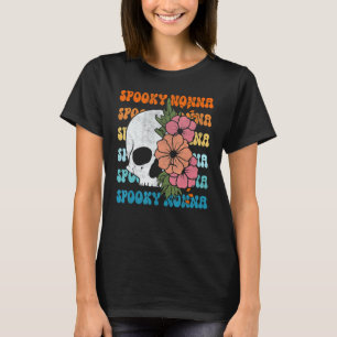 Spooky Nonna Groovy Floral Skeleton  Halloween Cos T-Shirt
