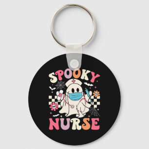 Spooky Nurse Ghost Halloween Cute Groovy Nursing H Keychain