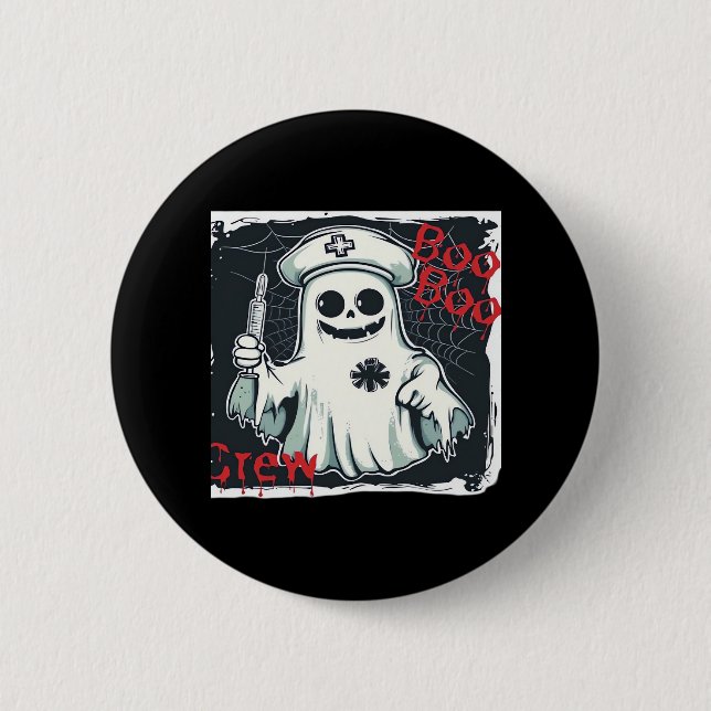 Spooky Nurse Ghost Haunted Hospital Crew Ghostly N 2 Inch Round Button (Front)