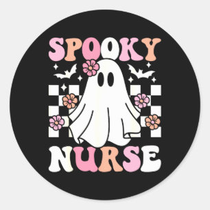 Spooky Nurse Halloween Ghost Costume Retro Groovy  Classic Round Sticker