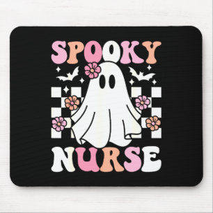 Spooky Nurse Halloween Ghost Costume Retro Groovy Mouse Pad