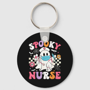 Spooky Nurse Halloween Ghost Cute Groovy Nursing Keychain