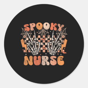 Spooky Nurse Halloween Skeleton Costume Retro Groo Classic Round Sticker