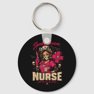 Spooky Nurse Halloween Skull Scrub Rn Nursing Gift Keychain