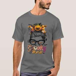 Spooky Nurse Messy Bun Nurse Life CNA RN Halloween T-Shirt