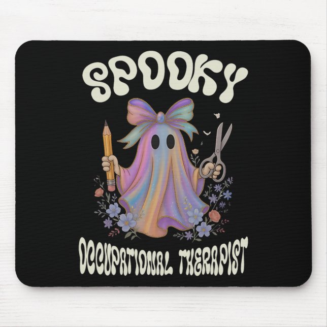 Spooky Occupational Therapist Ghost Floral Hallowe Mouse Pad (Front)