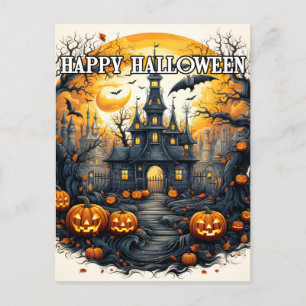 Spooky Old Haunted House Halloween Postcard