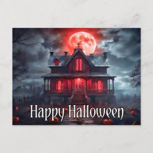 Spooky Old Haunted House Happy Halloween Postcard