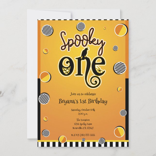 Spooky ONE 1 Dots Halloween 1st Birthday Party Invitation (Front)