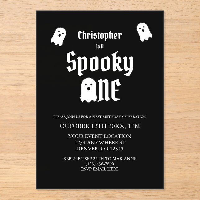 Spooky One 1st Birthday Acrylic Invitations (Front)