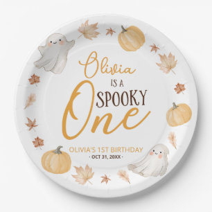 Spooky One 1st Birthday Cute Ghost Fall Leaves  Paper Plate