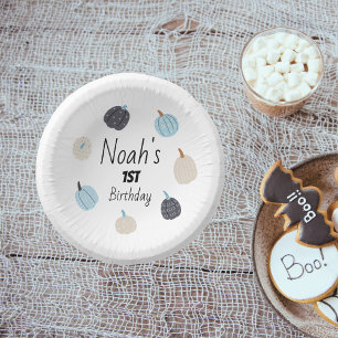 Spooky One   1st Birthday Tableware   Blue Pumpkin Paper Plate