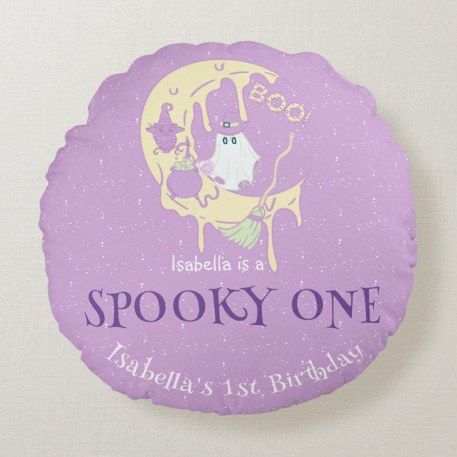 Spooky One Baby Girl Halloween 1st Birthday Round Pillow (Front)