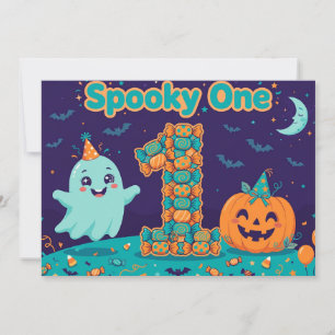 Spooky One Birthday Invitation - Cute Ghost Hallow