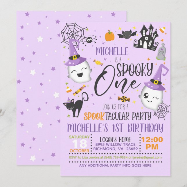 Spooky One Birthday Invitation - Purple (Front/Back)