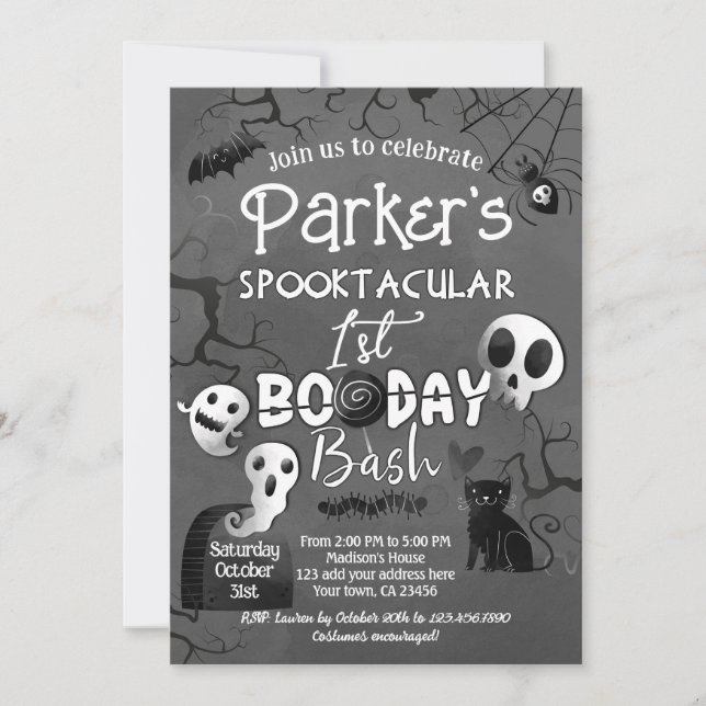Spooky One Black and White Spooktacular Halloween Invitation (Front)