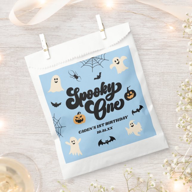 Spooky One Blue Halloween 1st Birthday Party Favour Bag (Clipped)
