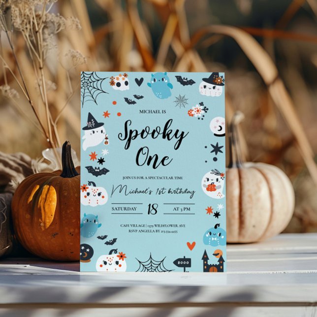 Spooky One Blue Halloween Birthday Invitation  (Creator Uploaded)