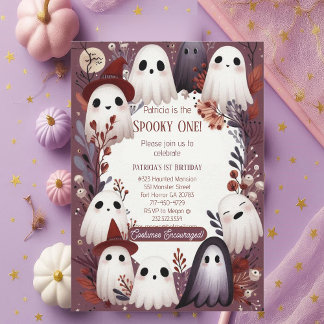 Spooky One Boo Crew Friendly Ghost Ghouls Birthday Invitation