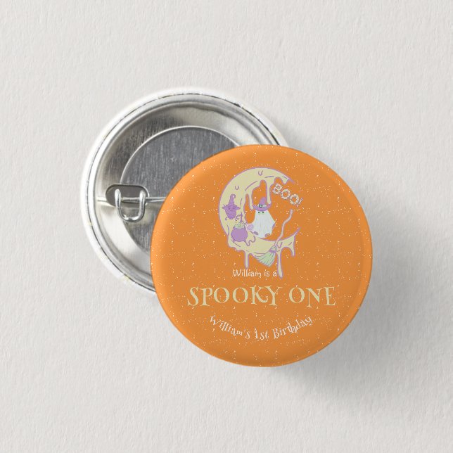 Spooky One Boy Cute Ghost Halloween 1st Birthday 1 Inch Round Button (Front & Back)