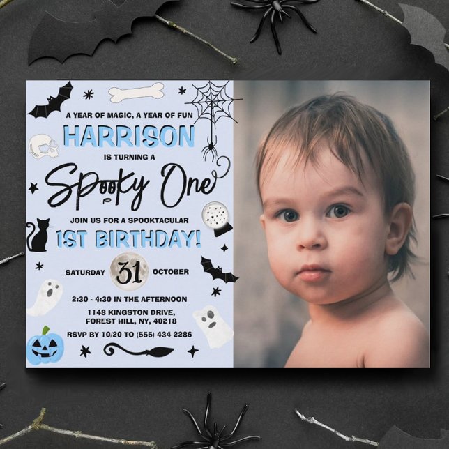 Spooky One! Boys Halloween 1st Birthday Photo Invitation (Creator Uploaded)
