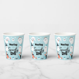 Spooky One Cute Ghost Boy 1st Birthday Party Paper Cups