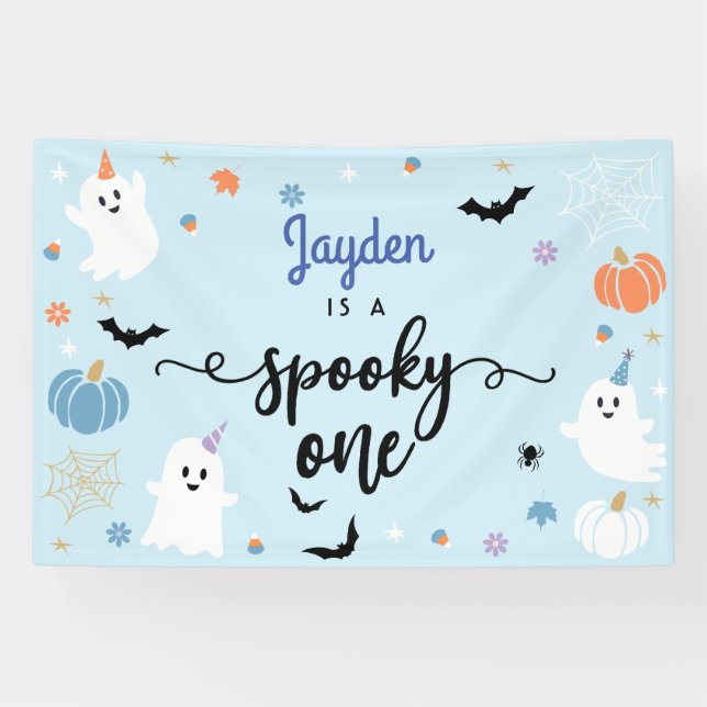 Spooky One Cute Ghost Halloween 1st Birthday Banner (Horizontal)