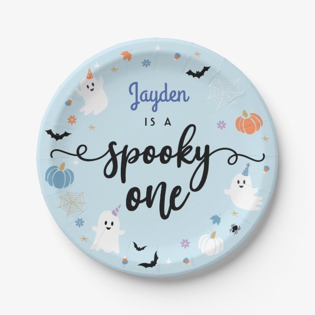 Spooky One Cute Ghost Halloween 1st Birthday Paper Plate (Front)