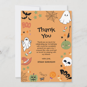 Spooky One Cute Ghost Halloween 1st Birthday Thank You Card