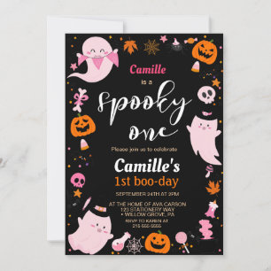 Spooky One cute ghost Halloween Birthday party Invitation