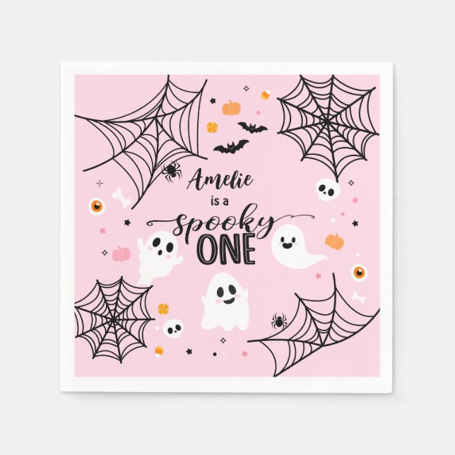 Spooky One Cute Ghost Pink Halloween Napkin (Front)